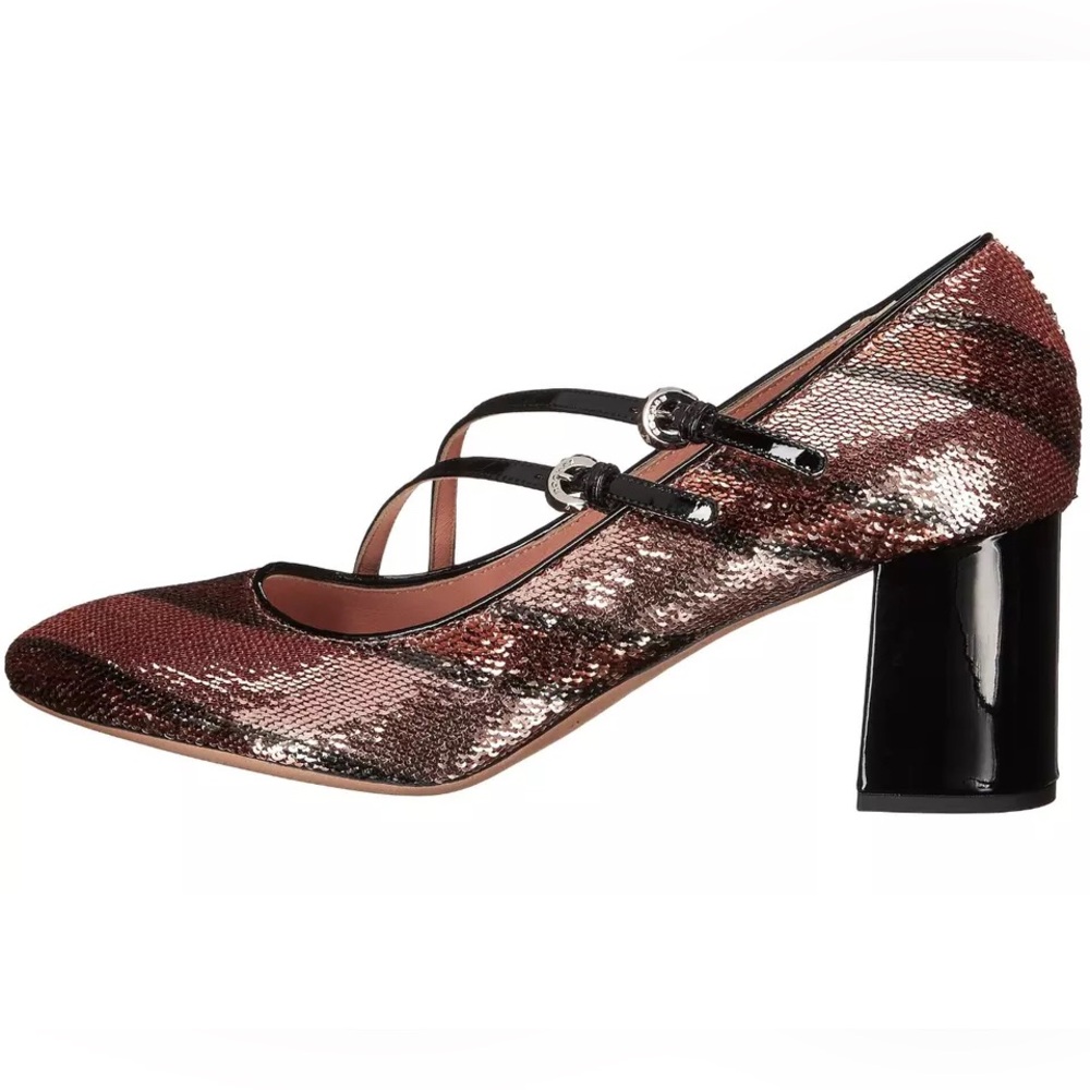 Rochas Womens Pink Mary Jane Glitter Heels Sequin Block Pump EUR 39 US 8.5